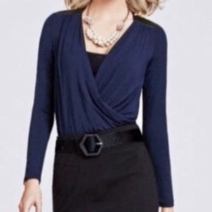 CAbi Navy Blue Faux Leather Panels Tunic Size M